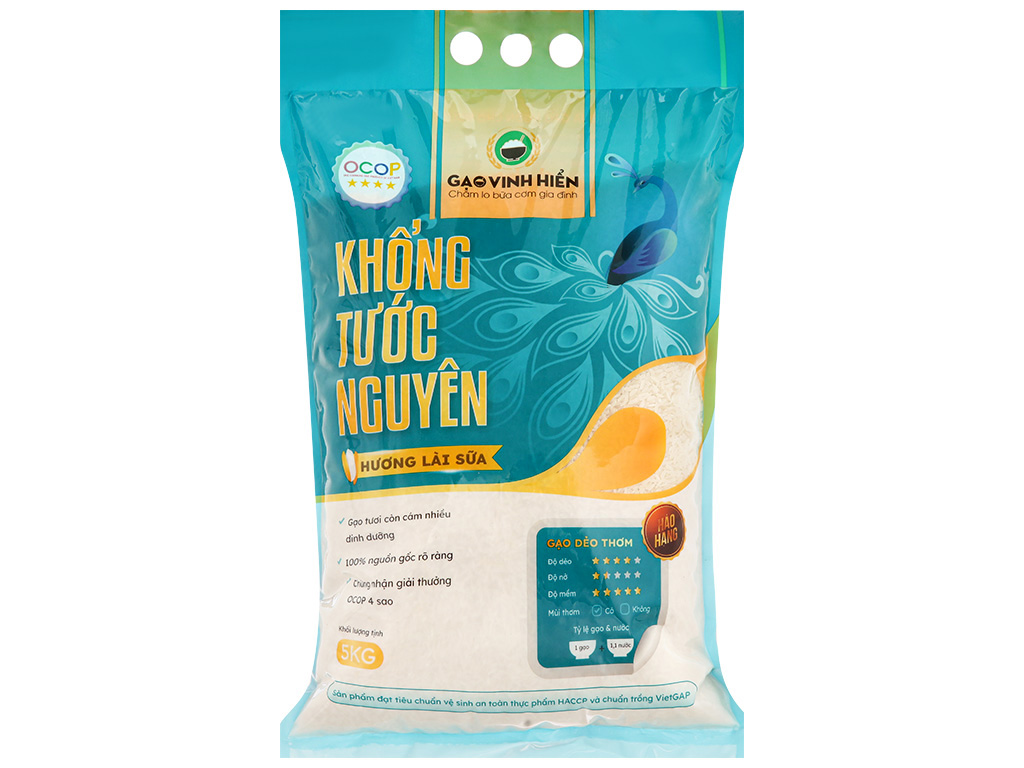Gạo còn cám Vinh Hiển Khổng Tước Nguyên túi 5kg
